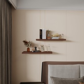 Kultilanda Floating Shelves 24 Inch Wall Shelf Solid Wood Mounted Storage for Bedroom Living Room Set of 2, Rustic Brown Wall Shelves