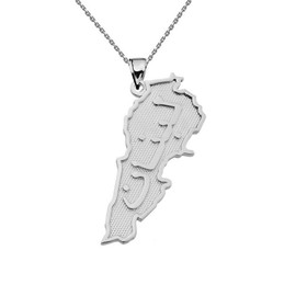 Fine Lebanon Country Pendant Necklace in Solid Sterling Silver, 16"