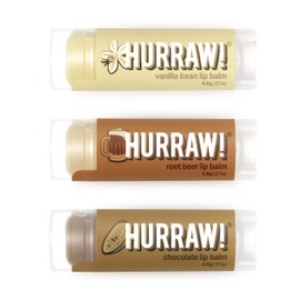 Hurraw! Vanilla Bean, Root Beer, Chocolate Lip Balms, 3 Pack Bundle: Organic, Certified Vegan, Cruelty and Gluten Free. Non-GMO, 100% Natural Ingredients. Bee, Shea, Soy and Palm Free. Made in USA