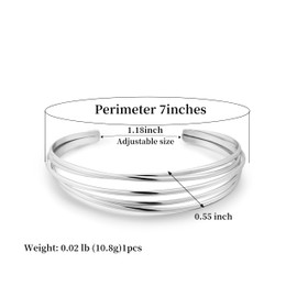 Joya Love Gold Cuff Bracelet for Women Chunky Adjustable Open Bracelet Wide Bracelets Bangle, Silver