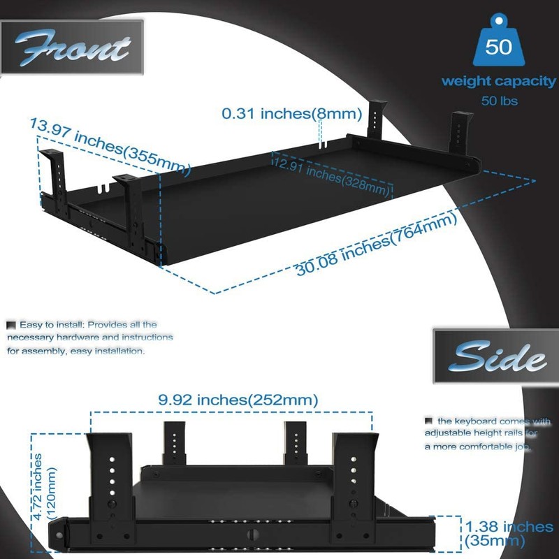 FRMSAET Under Desk Keyboard Tray Heavy-Duty All-Metal Material 20/24/30 inches