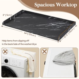Lifewit Washer Dryer Countertop, Melamine Covers with Edge Rails for The Top, Laundry Room Storage and Organization, Spice Type, Hold 200lbs, Black Marble, 54" x 27.5"