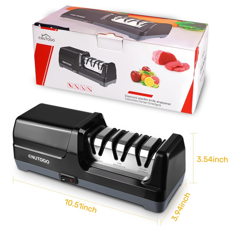 Enutogo Knife Sharpener, 3-Stage Electric Knife Sharpener for Kitchen Knives,