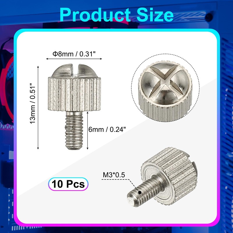 sourcing map 10 Pcs Computer Case Thumb Screws, M3x6 Thread