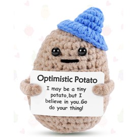 JELUTAR Mini Funny Potato, 3 inch Knitted Doll with Card for Cheer Up Gifts and Party Decorations, Cute Potato Crochet Doll for Birthday Gifts (Potato with Blue Hat)