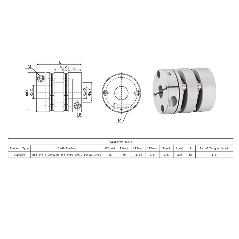 CHANCS D26 L30 Membrane Motorcycle Flexible Coupling Bore 12 mm