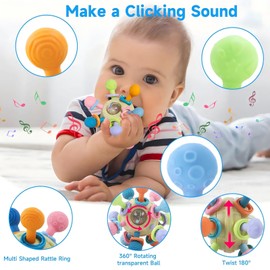 Baby Teething Toys, Baby Toys 0-6 3-6 6-12 Months, Infant Essentials Baby Tummy Time Toys, Baby Montessori Sensory Toys for 0 3 6 9 12 Month, Newborn Learning Developmental Toy Baby Girl Boy Gifts Set