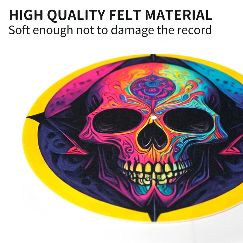 Turntable Platter Mat 12 Inches Record Mat Felt Skull Pattern