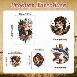 Papiailove Flower Realistic Temporary Tattoos - 25 Pcs American Traditional Flower Rose Arm Tattoos Stickers, Realistic Long Lasting Waterproof Large Tattoos for Women and Men