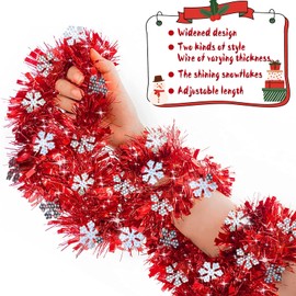 JSRHEEM Pack of 3 Christmas Garland, 2 m Christmas Tinsel Garland with Snowflake, Metallic Garland Glitter Hanging Decoration for Christmas Tree Wreath Wedding Party Red