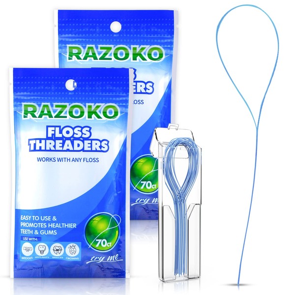 RAZOKO Floss Threaders | Dental Floss Threaders for Braces, Bridges, and Implants |140PCS (Pack of 2)