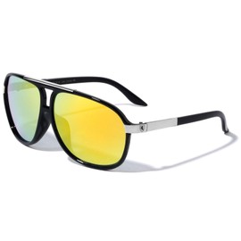 Dweebzilla Pilot Aviator Sunglasses Classic Casual Retro Outdoor Fashion Luxury (Black Silver Frame - Yellow Green Flash Lenses)