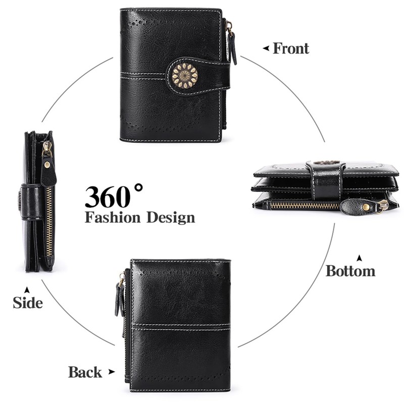 LEEXTON Small Bifold Purse for Women Genuine Leather Card Case