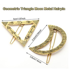 AKOAK European and American Geometric Shape Fashion Triangle/Moon-Shaped Hair Clip Ladies and Girls Hair Accessories (4Pcs/Lot,2 Gold & 2 Silver)
