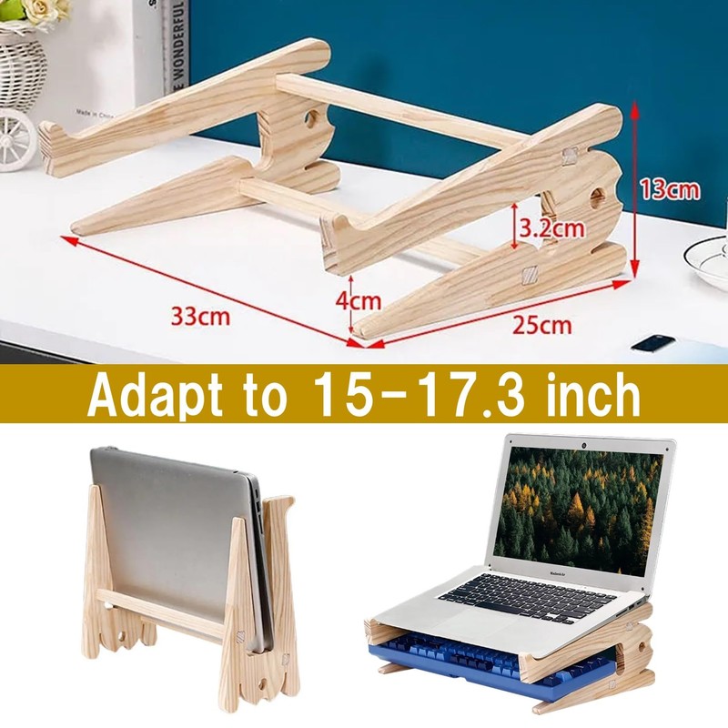NOELAMOUR Laptop Stand, Vertical Stand, Wood, Easy Assembly, Storage, Improves