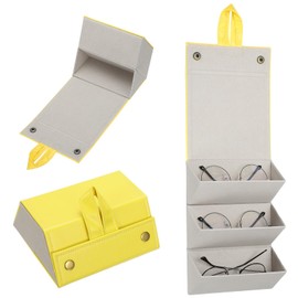 PATIKIL Reise-Sonnenbrillen-Organizer, 3-Slot faltbarer Sonnenbrillenhalter Große Leder-Sonnenbrillen-Aufbewahrungsorganisator-Hülle Tragbar für mehrere Brillenorganisation, Gelb
