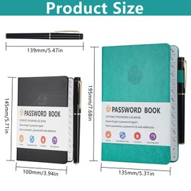 XTUDOU® Pack of 2 Password Book, Password Book with Index A-Z, with Gel Pens for Internet Logins, Address Manager, Username (Black, Green)