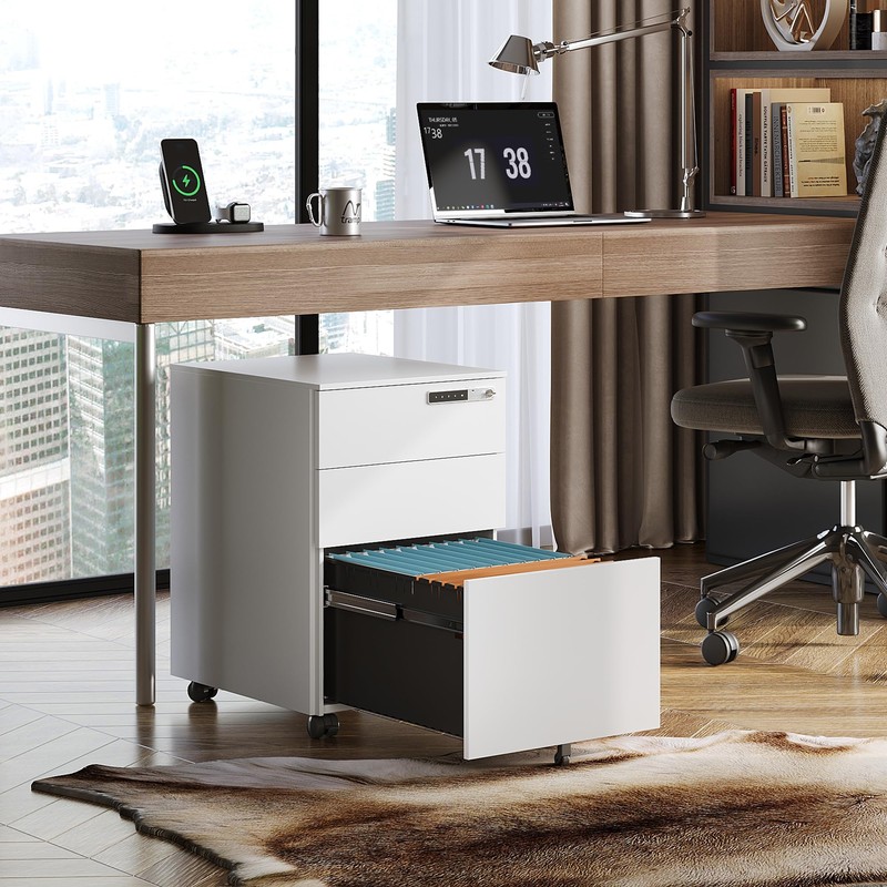 DEVAISE 3 Drawer File Cabinet with Combination Lock，Fully Assembled Metal