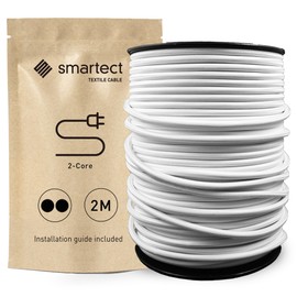 smartect Braided Cable, White, 2 Metres 2 Core Electrical Cable (2 x 0.75mm²) Vintage Fabric Electrical Wire for Your DIY Project