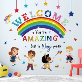 wondever Reading Corner Rainbow Wall Decals Classroom Kids Inspirational Quotes You Are Amazing Peel and Stick Wall Art Stickers for Reading Room Classroom Kids Room Daycare Wall Decor