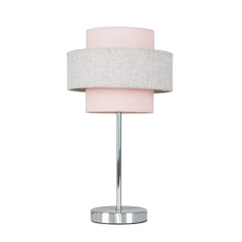 MiniSun | Modern Polished Chrome Touch Table with a Pink & Grey Herringbone Shade | Table Lamps, Home Décor & Improvement Essential