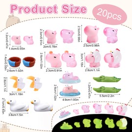Tinoaly 20pcs Mini Capybara Figurines, Glow in The Dark Tiny Resin Capybara Miniature Animals Garden Dollhouse Ornaments Collectible Toys for Birthday Gifts, Various Design (Classic & Luminous)
