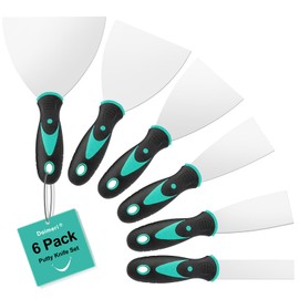 Doimeri 6 Pack Putty Knife, 1” 1.5” 2” 3” 4” 5” Spackle Knives, Premium Stainless Steel Paint Scraper, Perfect Tools for Repairing Drywall, Removing Wallpaper, Applying Mud or Plaster