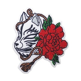 CLOVER INTER Japanese Kitsune Fox Mask Iron on Patches Embroidered Badge Saw On Patch for Jeans, Clothing, Bags, Jackets, Caps