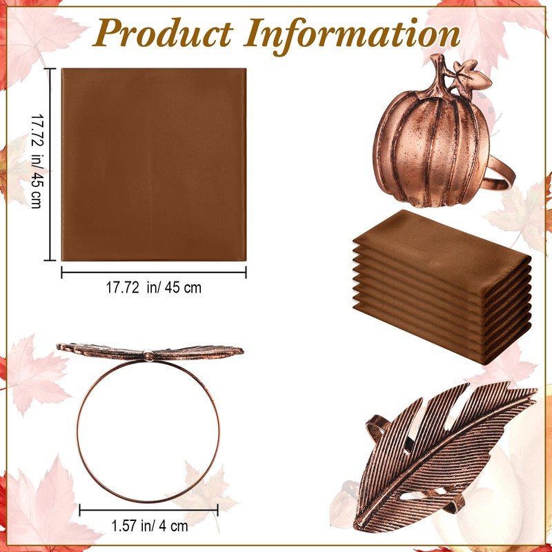 Suttmin 8 Sets Fall Thanksgiving Cloth Napkins and Napkin Ring