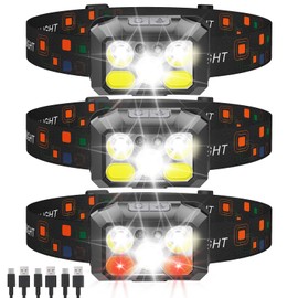 BeaMystGear Headlamp Rechargeable LED (3-Pack), 1200 Lumens with Red & White Light, 8 Modes, Motion Sensor, USB-C Charging, IPX4 Waterproof, for Running, Hiking, Fishing, and Camping