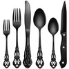 Aswwid 48 Pieces Black Silverware Set for 8, Retro Royal
