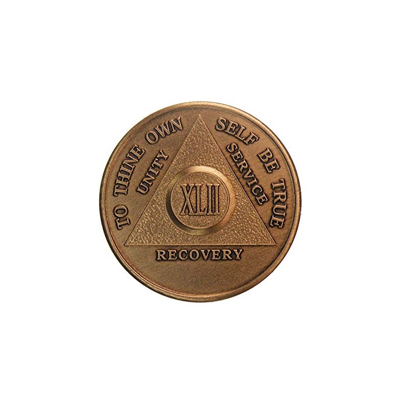 42 Year AA Medallion Traditional Bronze Raised Center Sobriety Chip
