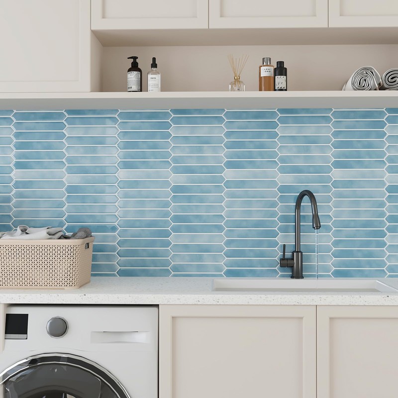 VEELIKE Blue Long Hexagon Peel and Stick Tile Backsplash 6