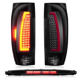 LED Tail Lights Assembly + 3rd Third Brake Cargo Lamp Compatible with 2002-2006 Chevy Avalanche 1500/2500 (4-Door Crew Cab), High Mount Stop Light Rear Taillight Smoked Lens, 3 Pcs