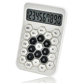 Valtiner Cute Calculators Desktop, 12 Digit Basic Calculator with Hexagonal Big Buttons, Sensitive Aesthetic Desk Accessories Large LCD Display for School Office (White)