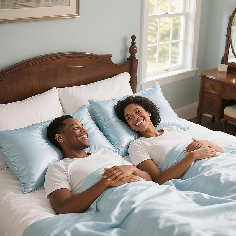 Satin Pillowcase, Similar to Silk Pillow Cases (Blue - 2