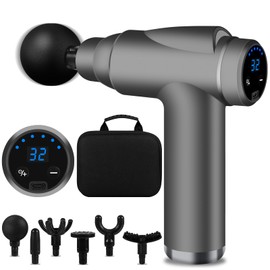 BUOAZR Muskelmassagepistole, Mini-Massagepistole mit 32 einstellbaren Stufen, 3500 U/min und 6 Köpfen und LCD-Display