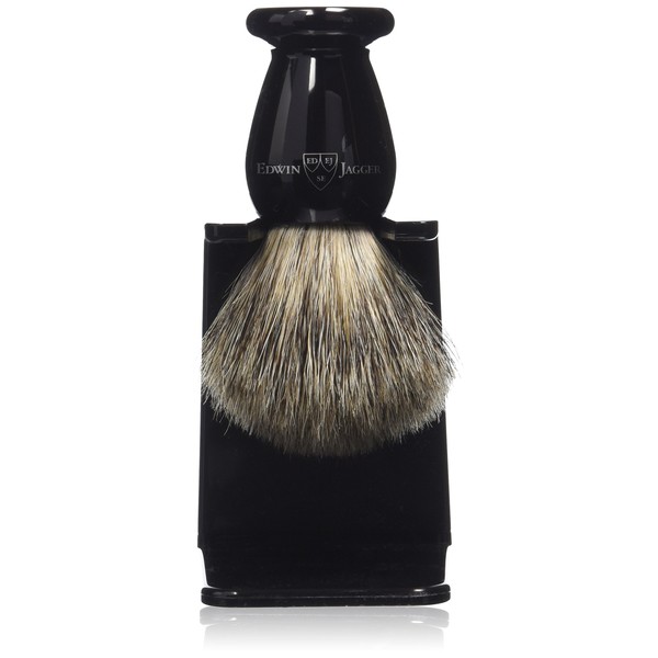 Edwin Jagger Best Badger Shaving Brush with Drip Stand - Small, Imitation Ebony
