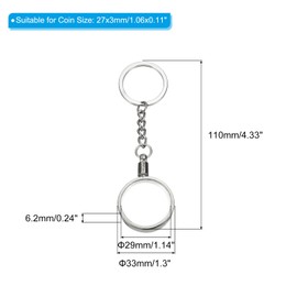 PATIKIL AA Coin Holder Keychain, 27mm Round Medallion Holder Metal Key Ring with Protective Cover for Coins AA Medallion, Silver
