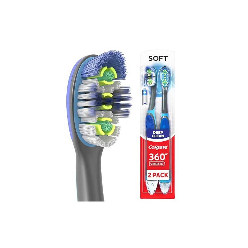 Colgate 360 Vibrate Deep Clean Battery Operated Toothbrush Pack, Soft