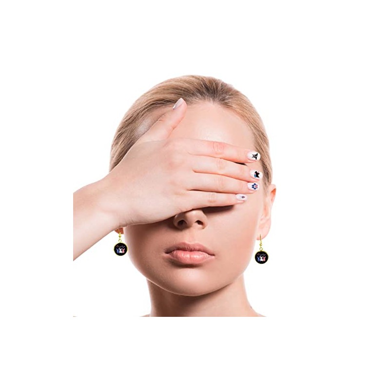 French Bull Dog Patriotic Drop Dangle Earring, Gold