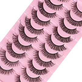 Eyelashes Russian Strip Lashes Natural Fluffy Wispy D Curly Effect Hybrid Strip Lashes Look Like Extensions 10 Pairs (D-05)