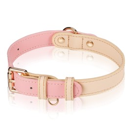 AKAGIICHI Dog Collar Leather Dog Collar Collar for Small, Medium and Large Dogs, Genuine Leather, Basic Dog Collar, Adjustable Pet Collar (Size S, M, L) (M, Pink)