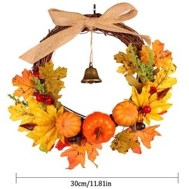 Kürbiskranz, Herbst Kranz, Herbstlaub Ahornkranz, Türkranz Dekoration, für Hochzeit Wohnzimmer Haustür Thanksgiving Dekoration Indoor, Deko Kranz Anhänger, Künstlich Ahornkranz, 30cm