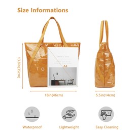 IBEE PVC Tote Bag for Women Clear Extra large Tote Bags with Zipper Letters Print Kraft Paper Beach Bag Structured Jelly Tote Bag Waterproof Carryall for Work Travel