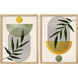 SIGNWIN Poster Set Mid-Century Green Desert Plant Palm Leaf Polygons Abstract Geometric Illustrations Modern Art Pop Art Minimalism Multicolor Nature Wilderness for Bedroom - 8"x10"x 2