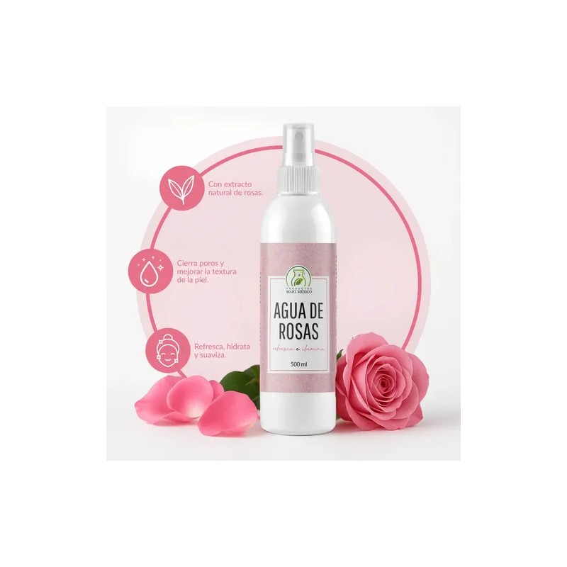 Productos Mart Mexico Tónico Agua de Rosas 500ml Hidratante Hipoalergénico