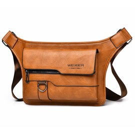 Shoulder Bags Men's Handbags Shoulder Bags Messenger Bag PU Leather Business Travel Crossbody Bag Satchel Casual Man Bag Waterproof Fashion Retro Multi Pockets Sling Bag Daily Use (Light brown)
