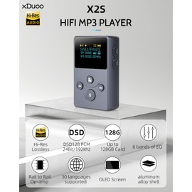 xDuoo X2S Hi-Res Lossless Portable Music Player - DSD128 PCM 24Bit/192k, 128GB, 6 Bands of EQ, Rail to Rail Op-amp, OLED Screen