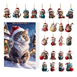 Dog Advent Calendar 2024 Dachshunds ChristmasVacation Advent Calendar - 2D Dog Pendants 24 Days Christmas Countdown Calendar 2024 for Home Decorations (Cat, one size)